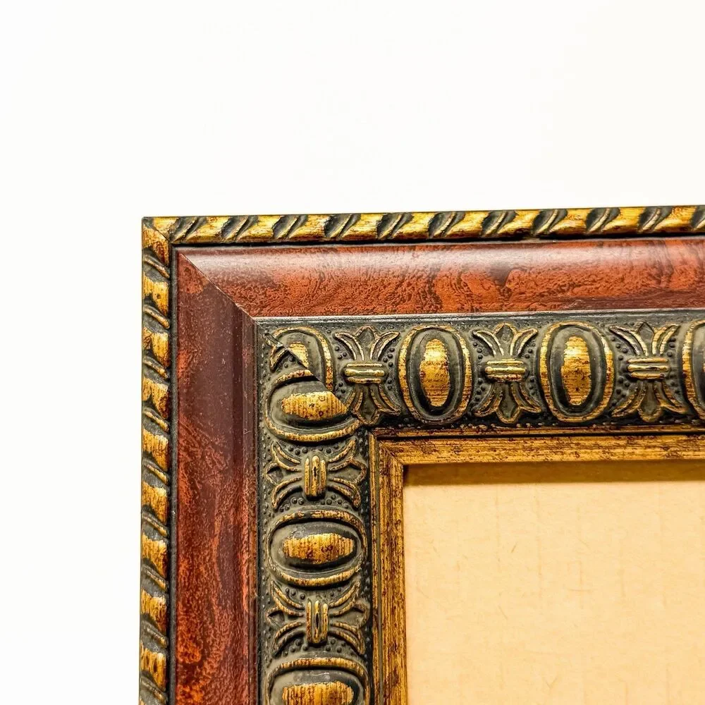 Vintage Hollywood Regency Picture Frame Faux Burl Wood Gold Ornate 4x6 Photo